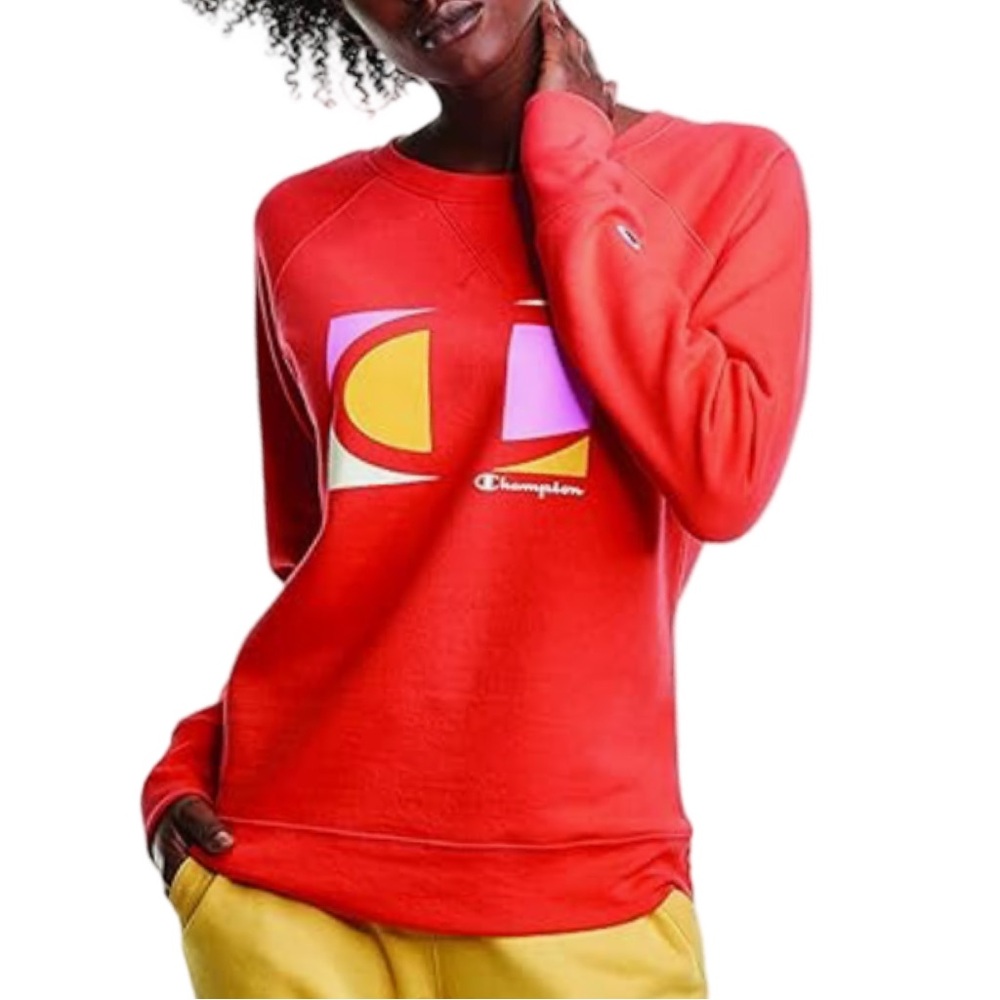 Champion Powerblend Big C Graphic Sweatshirt in Poppy New with Tags
